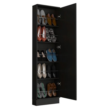 Tuhome Leto Xl Shoe Rack, Mirror, Five Interior Shelves, Single Door Cabinet, Black ZLW6728